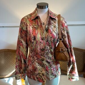 Vintage 90s Chico's Button-Up Jean Jacket, Vibrant Abstract Animal Print, S/M